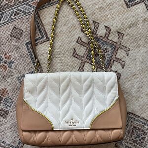 Kate Spade Tan and White Quilted Shoulder Bag